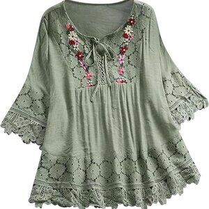 Women's Loose Fit Bohemian Gauze Blouses Shirt size xl